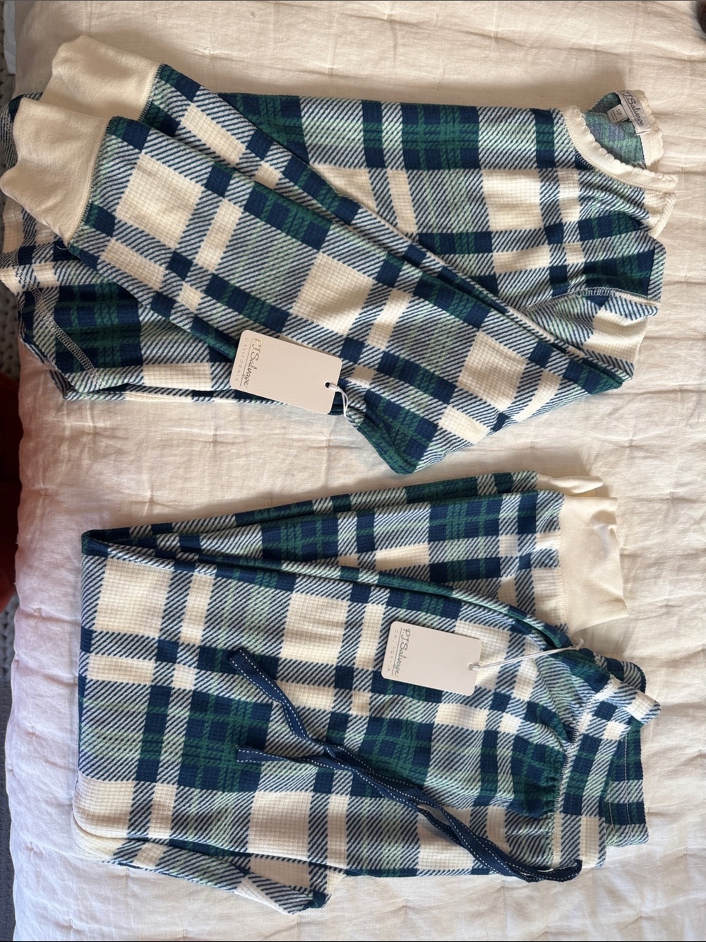 P.J. Salvage Kids Plaid Thermal Pajama Set - Blue & Cream